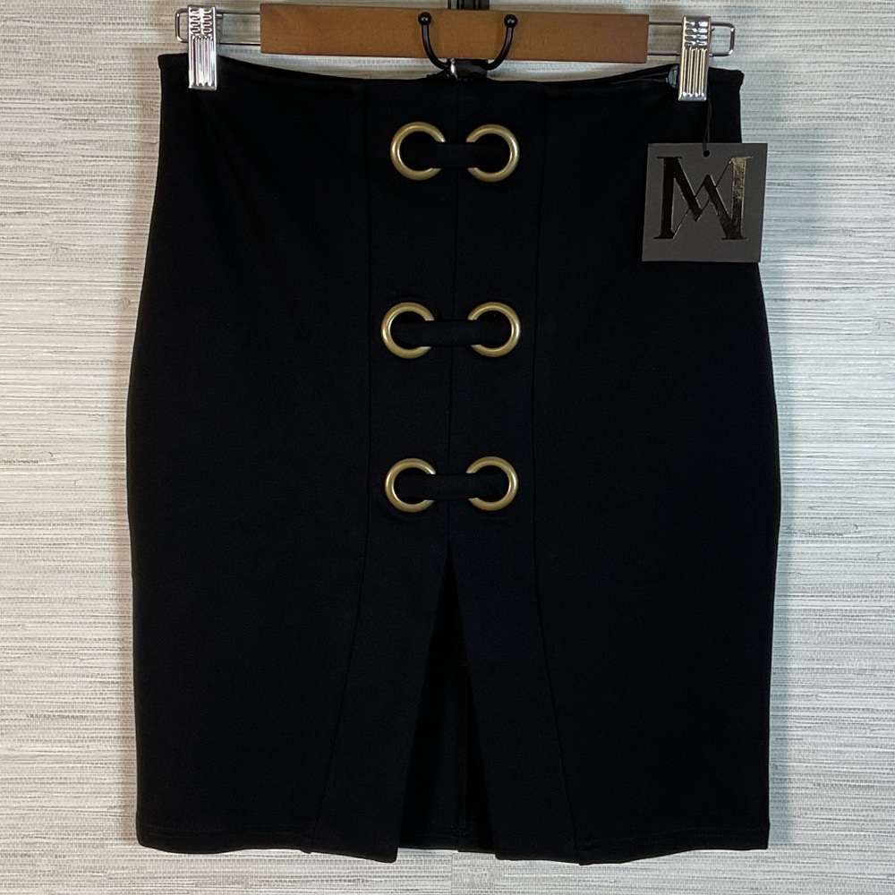 Meshki Black Mini Skirt with Gold Accents